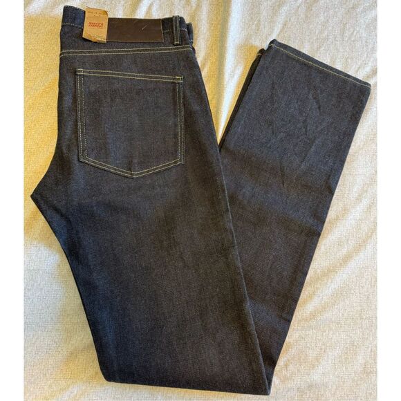 Naked And Famous Size 36 Men Skinny Super Guy Twill Selvedge Dark Wash Jeans